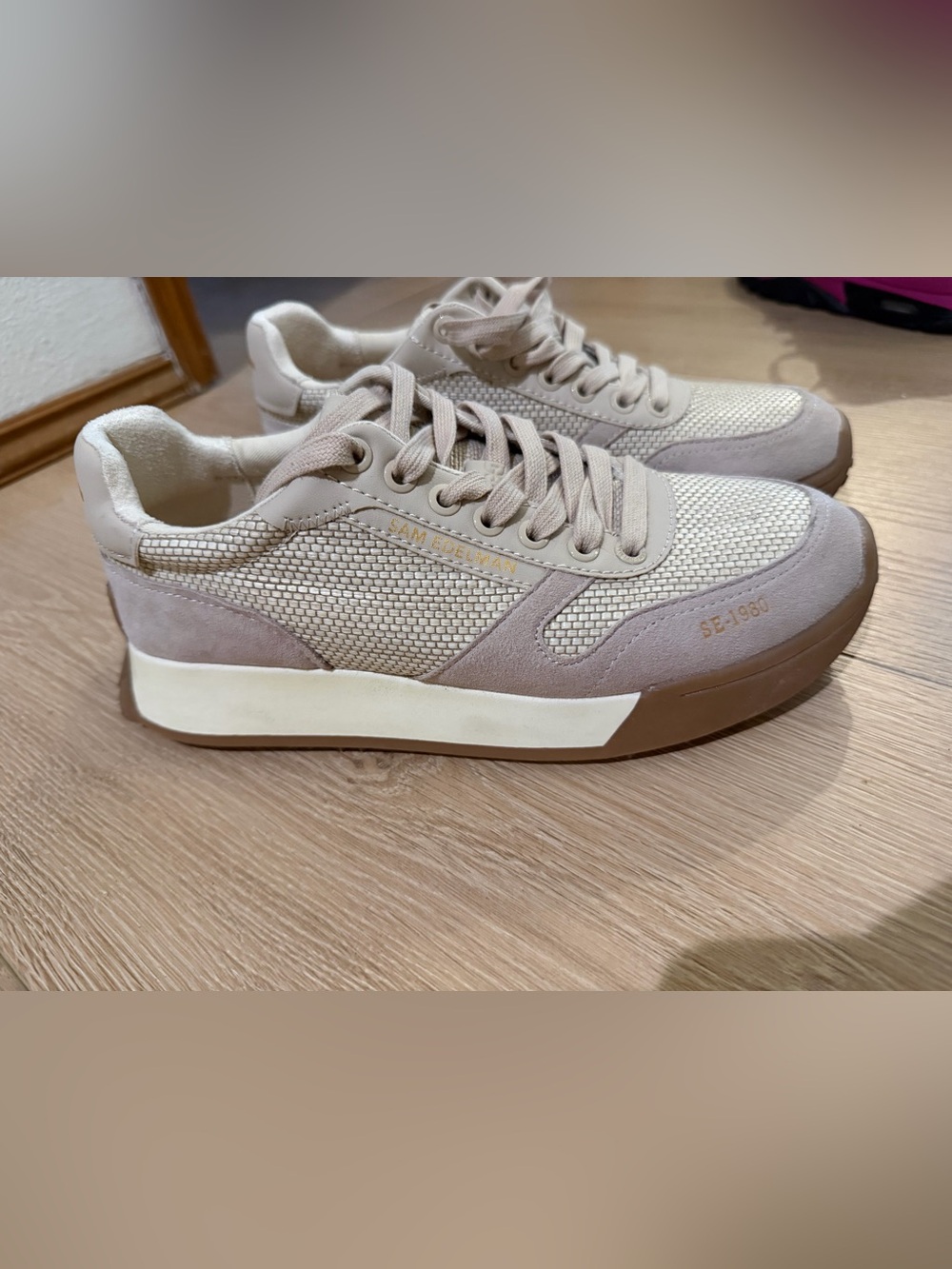 Sam Edelman Taupe and Cream Low-Top Sneaker